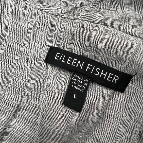 Eileen Fisher L Minimalist Crinkle Jacket 3/4 Sleeve Mandarin Collar Linen Blend - Picture 8 of 14